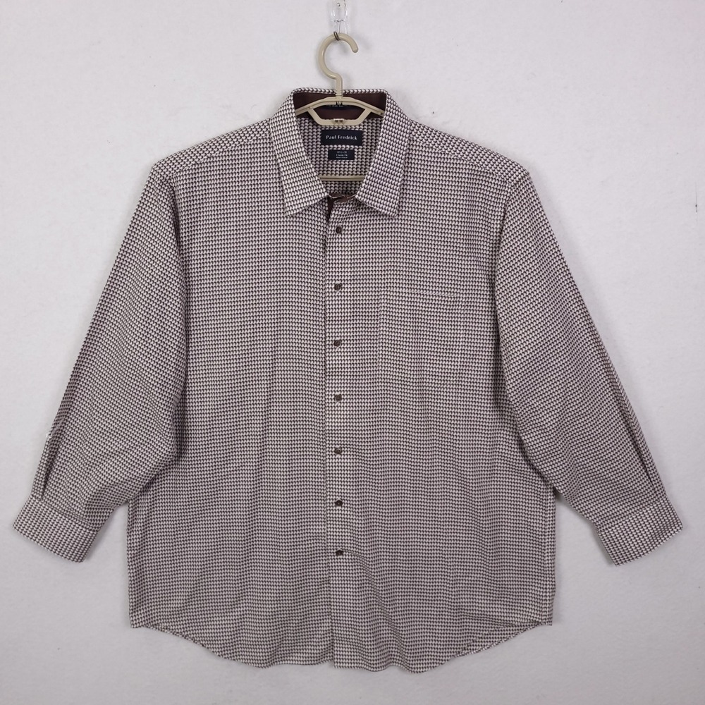 Paul Fredrick Button Down Shirt Mens 18.5x35 Brown Classic Fit Non-Iron Cotton